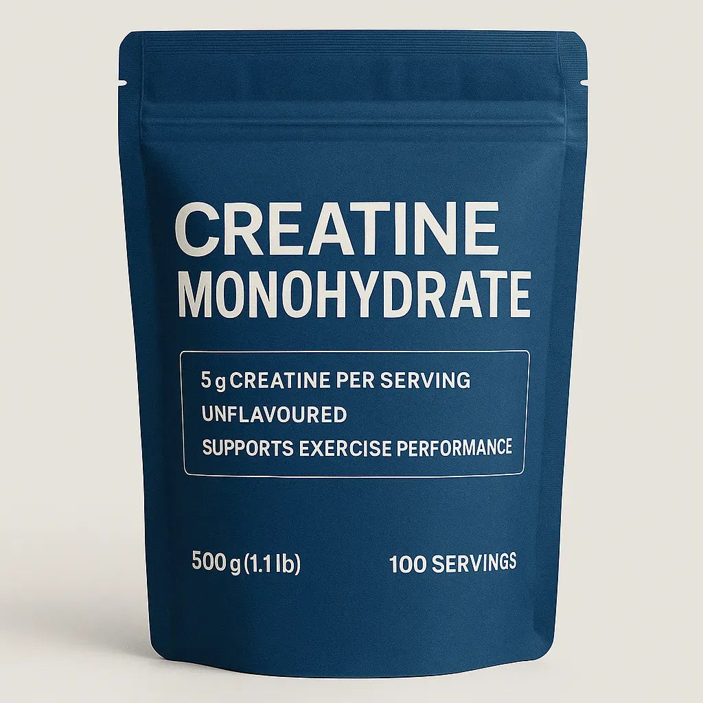 Creatine monohydrate powder pouch.