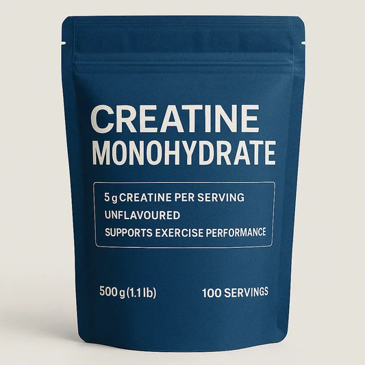 Creatine monohydrate powder pouch.
