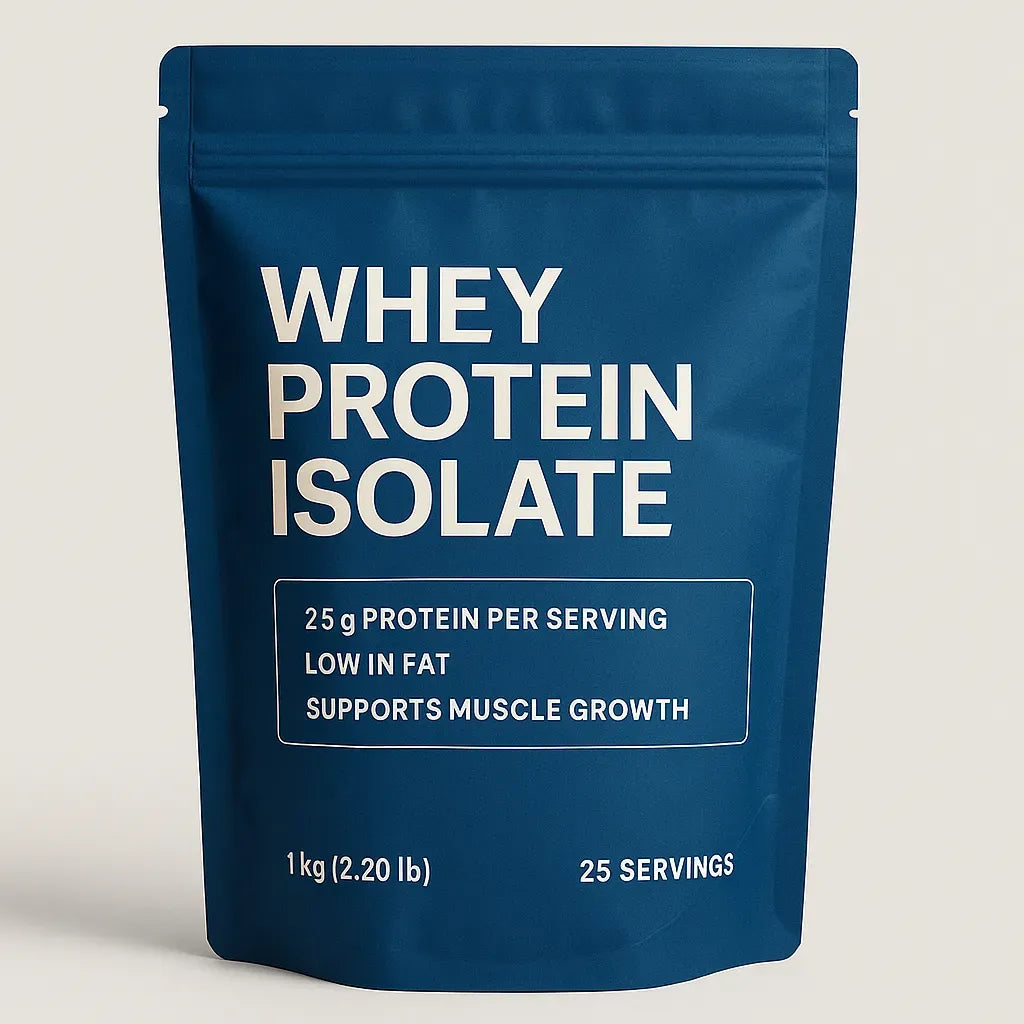 Whey Protein Isolate powder pouch – high-protein, low-fat supplement